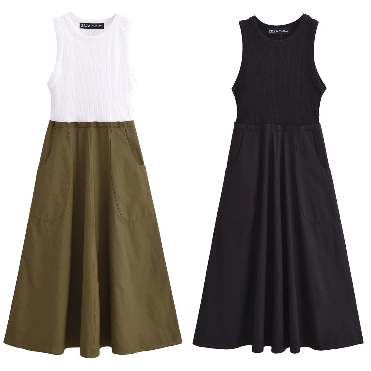 Women Summer New Stitching O-Neck Pleat Vest French Elegance Long Dress Chic Female Sleeveless Evening 2024 Fashion