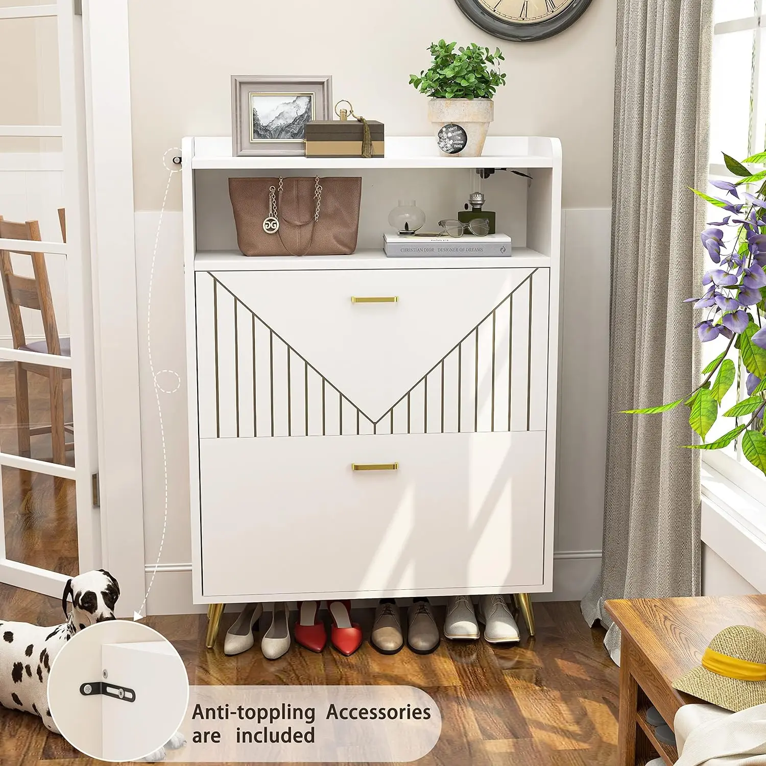 

Shoe Cabinet with Flip Doors, Shoes Storage Organizer with Motion Sensor Led Light