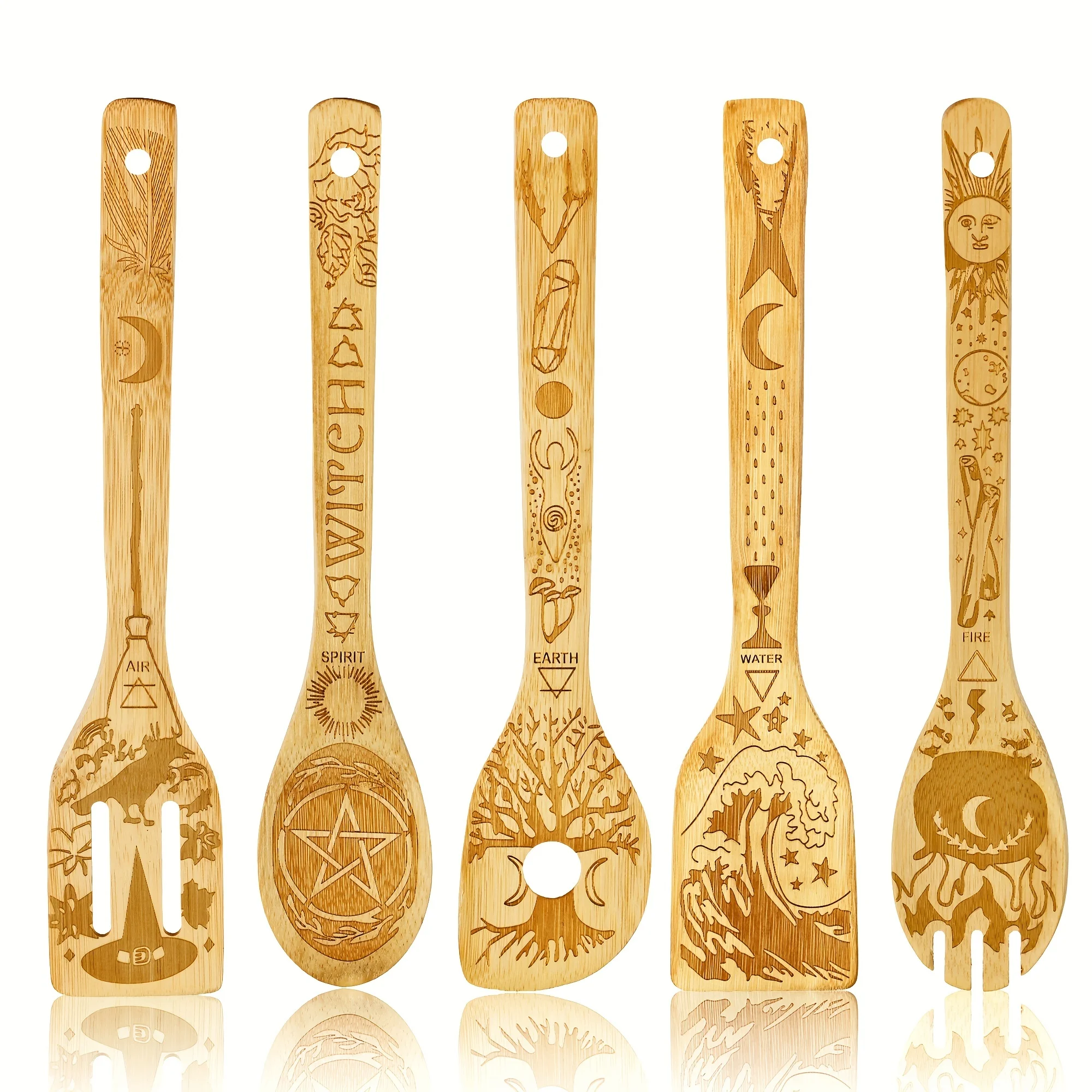 5 pieces/set magic wooden cooking utensil set bamboo non stick spoon and spatula set