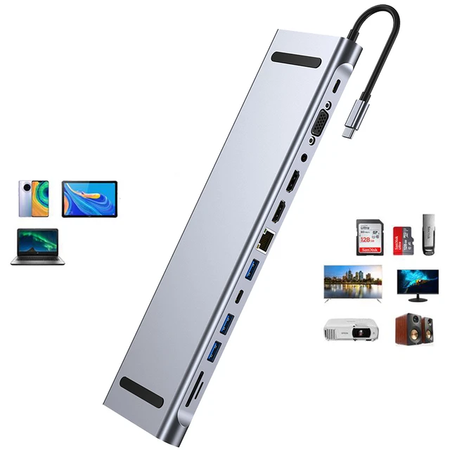 12 in 1 usb hub 3 0 type c 4k hdmi dock station monitor video converter