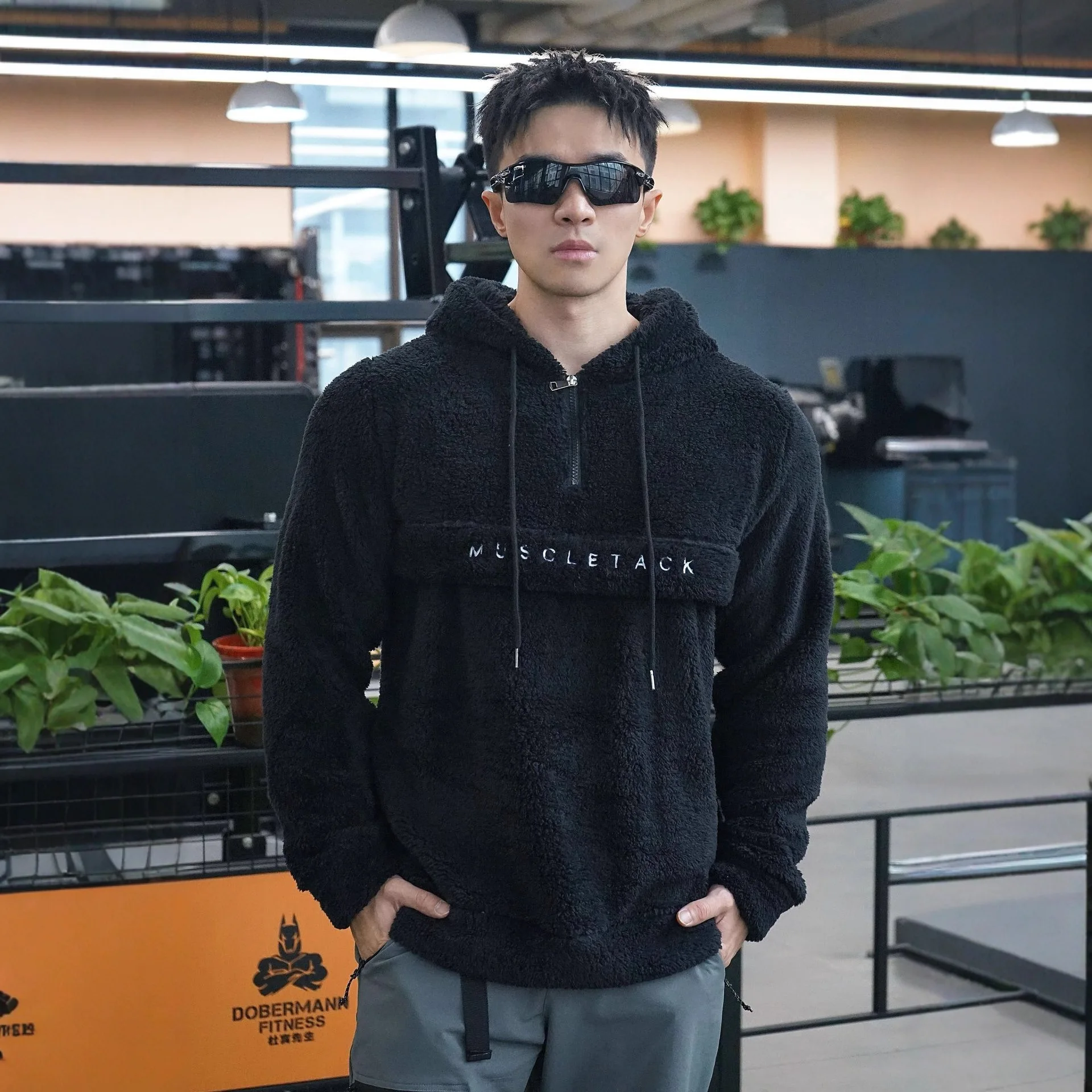 Semi Zipped Fleece Men's Sports & Fitness Hoodie - Image 6