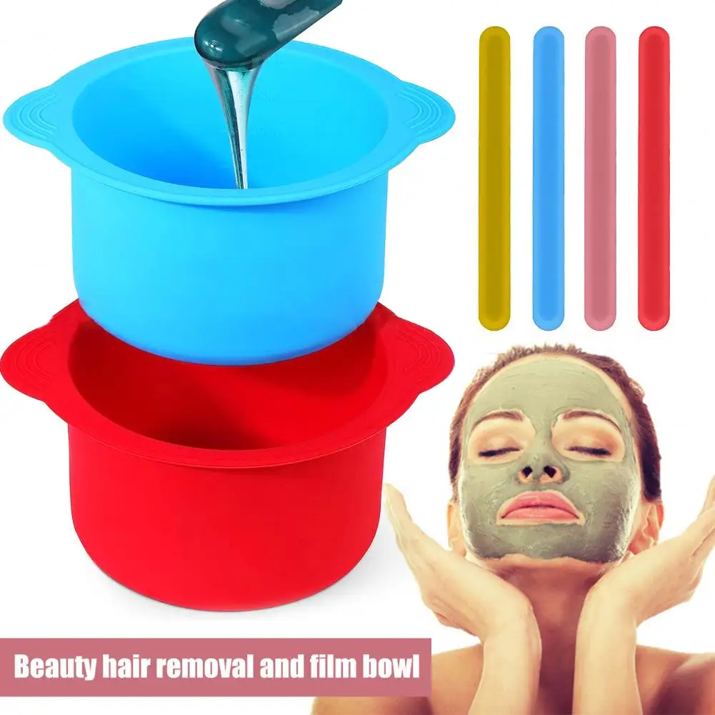 Wax Melting Bowl Silicone Wax Bowl Set with Spatula Sticks Easy Clean Hair Removal Pot Masque Bowl Non-stick Replacement for Wax 6