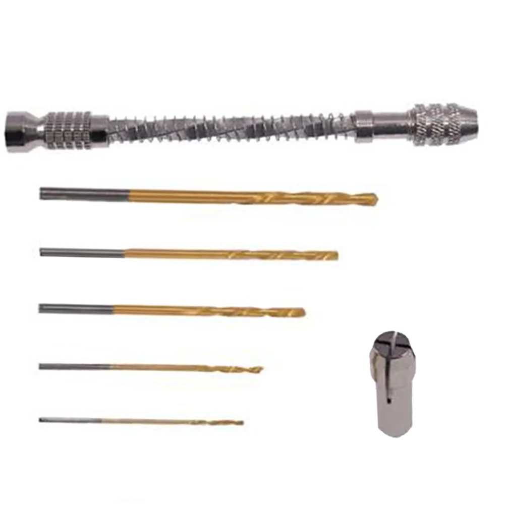 

6pcs Semi-Automatic Hand Drill With 5 Drill Bit Set Metal Mini Drill For Amber Beeswax Wood Plastic Punching Drilling DIY Tool