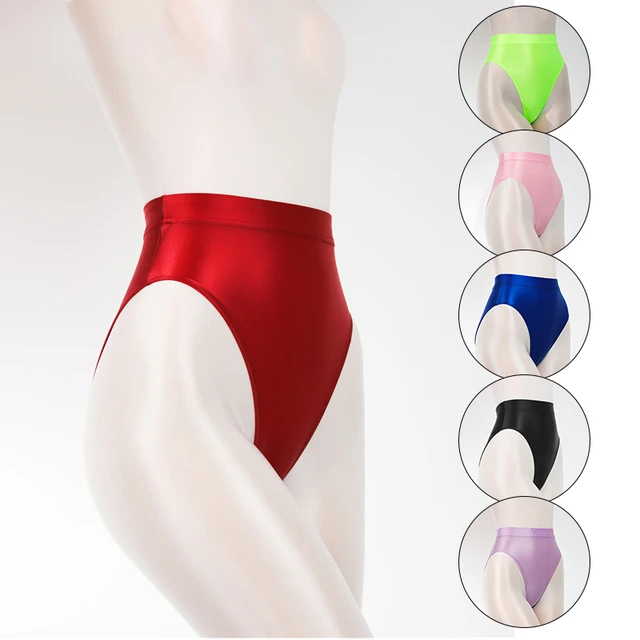 Womens Satin Shiny Wetlook Stretch High Cut Briefs Bikini Panties