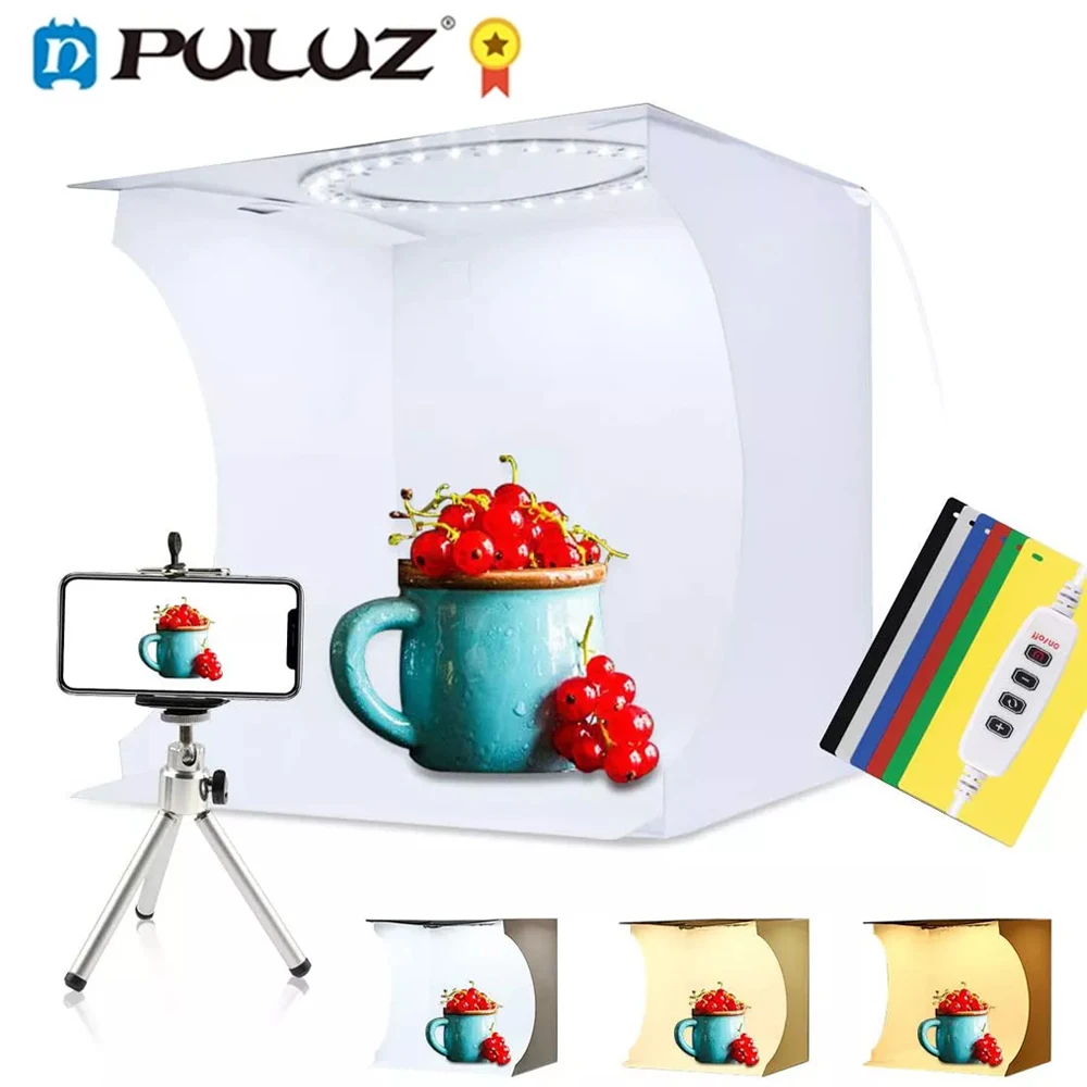 Puluz Photo Studio Box Portable Photo Lightbox Ring LED Photography Shooting Tent Box Kit With 6 Colors Backdrops Studio Softbox