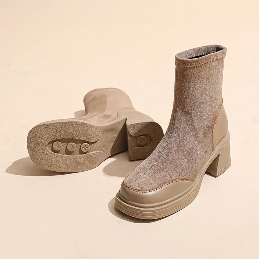 2023 Autumn Boots Women Shoes Woman Boots Fashion Round toe Ankle Boots  Winter Elastic Black Boots Comfortable Botas 34-39