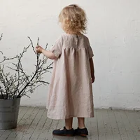 2024 SummerGirls Round Neck Solid Color Pleated Cotton And Linen Dress New Loose Short-Sleeve Children's Dresses，TZ31 4