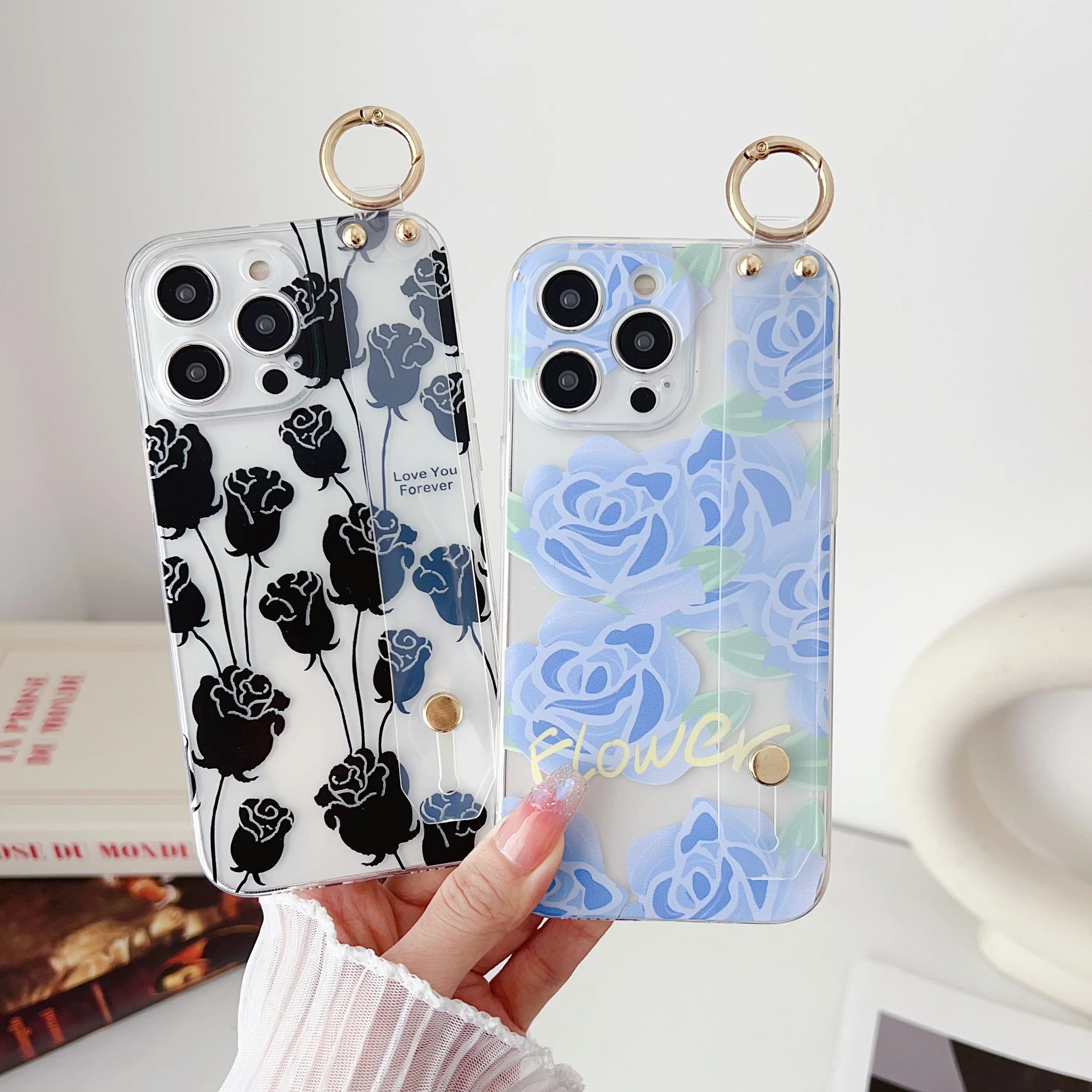 Floral Design Wrist Strap Phone Case - Fashion Edition