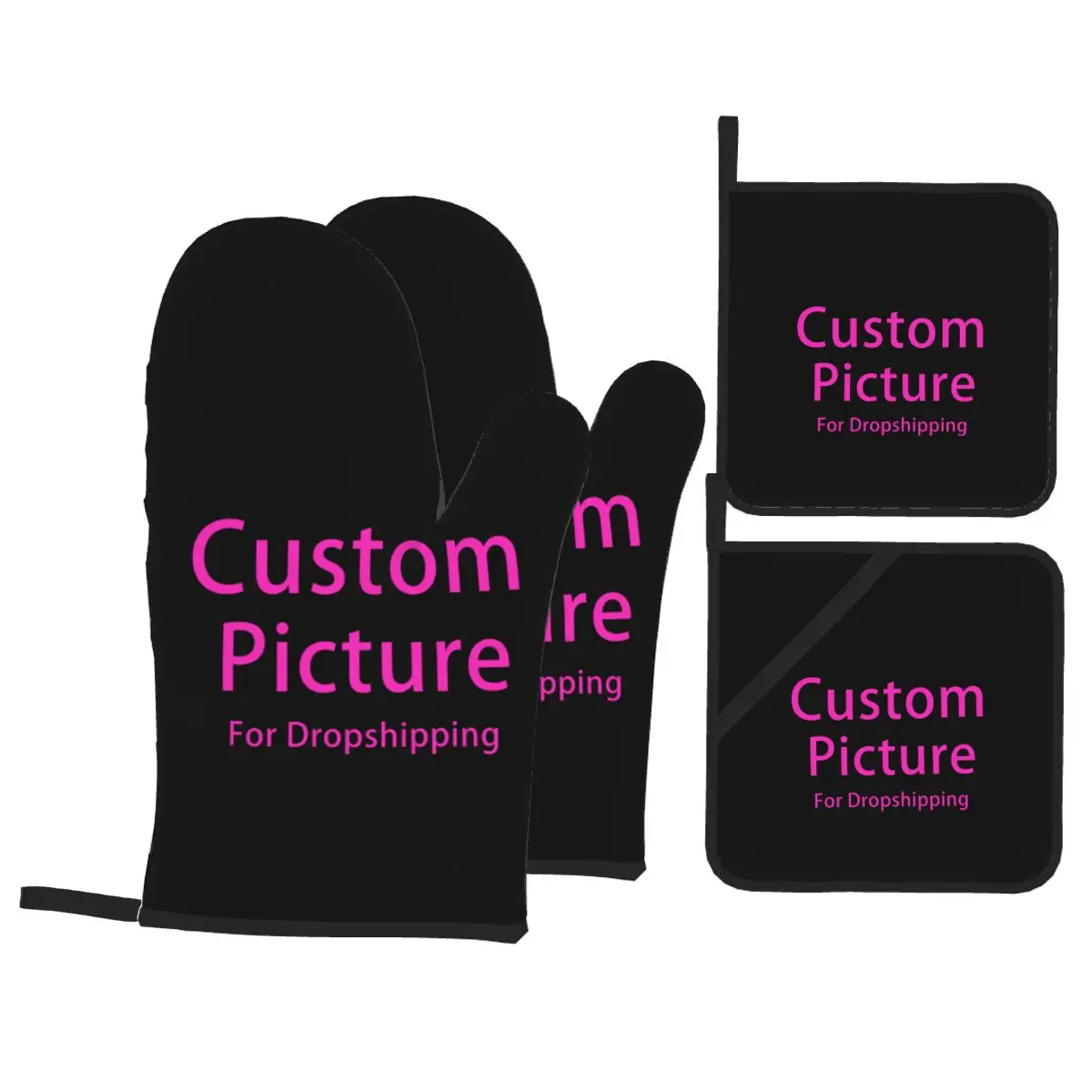 Custom Photo Logo Oven Mitts and Pot Holders Heat Resistant Kitchen Gloves Potholders 4pcs Sets for Cooking Baking Grilling