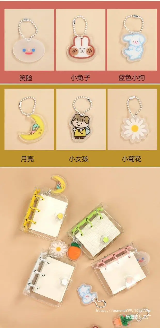 JIANWU Kreatives, süßes, transparentes 3-Ring-Mini-Notizbuch mit losen Blättern, tragbares Notizbuch für Schüler, Ringbuch, Kawaii-Schulbedarf – Detail 3