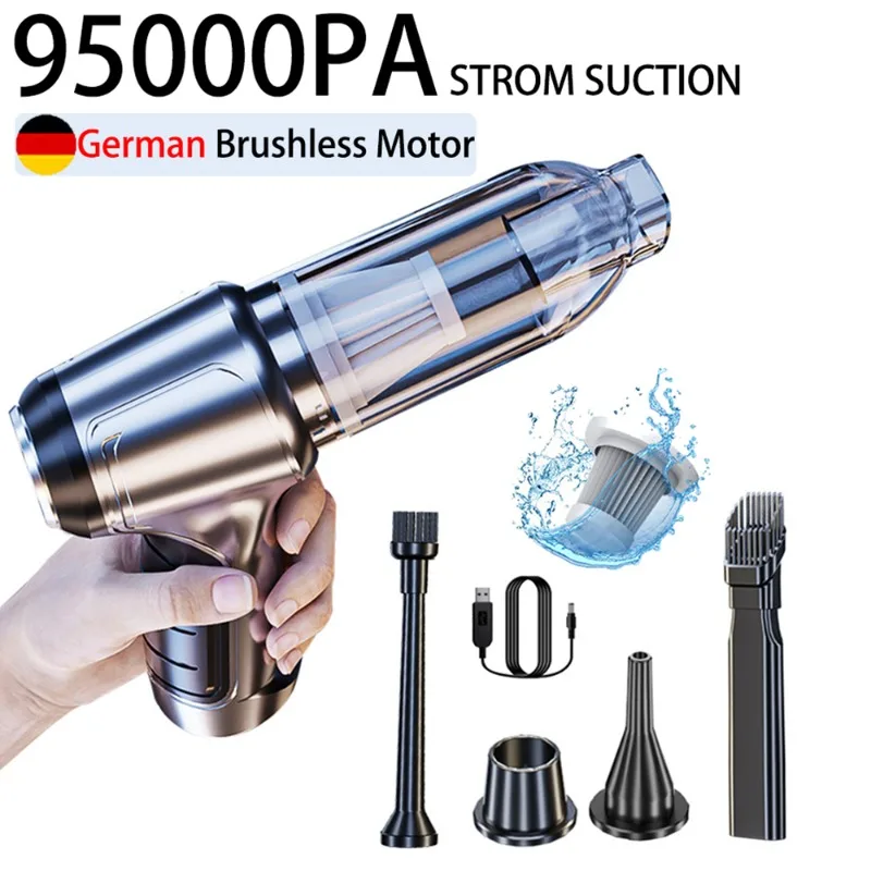

Wireless Car Vacuum Cleaner German Brushless Motor Cordless Handheld Mini 2 In 1 Air Blower Duster Blowing Gun For Car Home