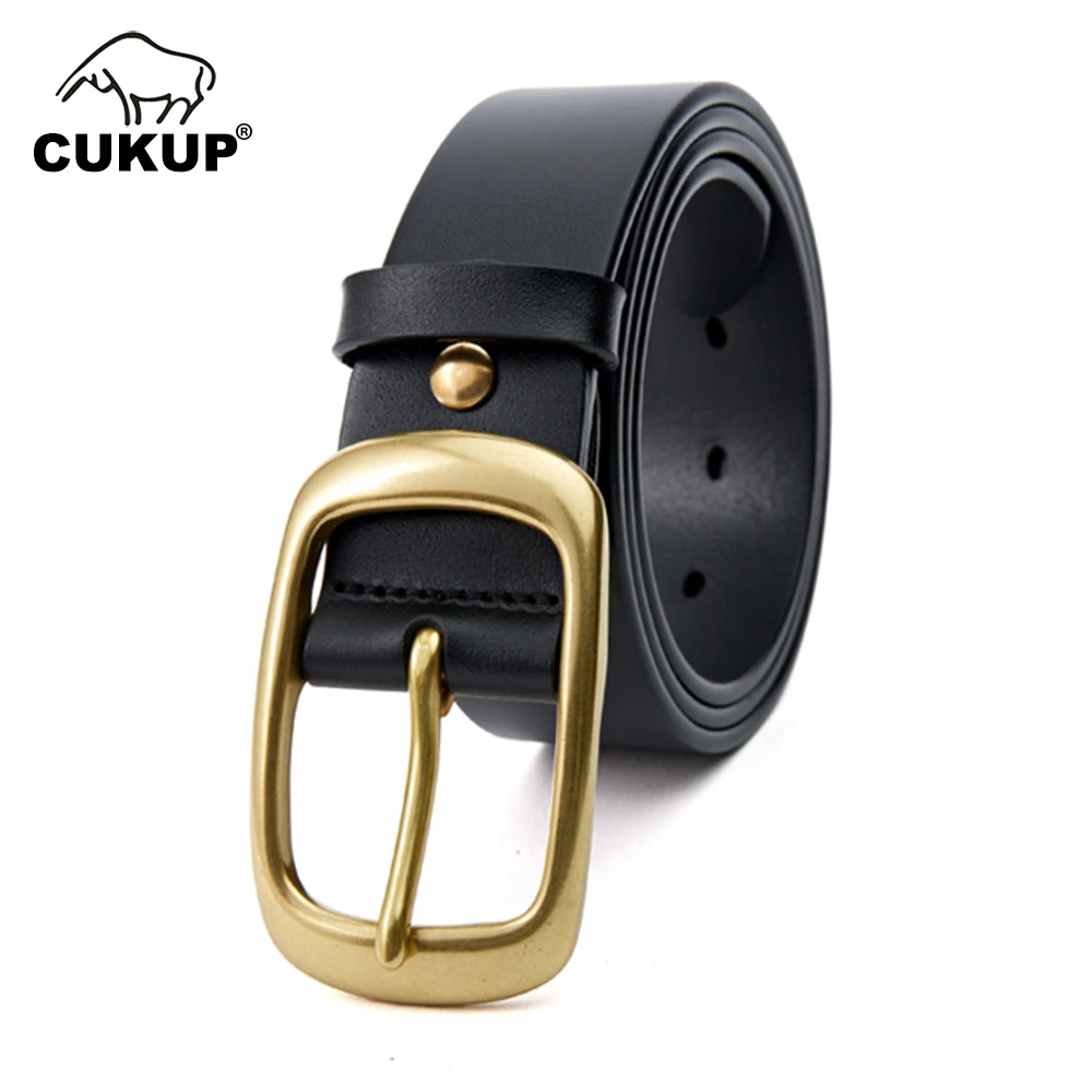 

CUKUP Real Pure 1st Layer 100% Cow Belt Male Leather Solid Brass Buckle Metal 38mm Wide Vintage Water Wash Accessories