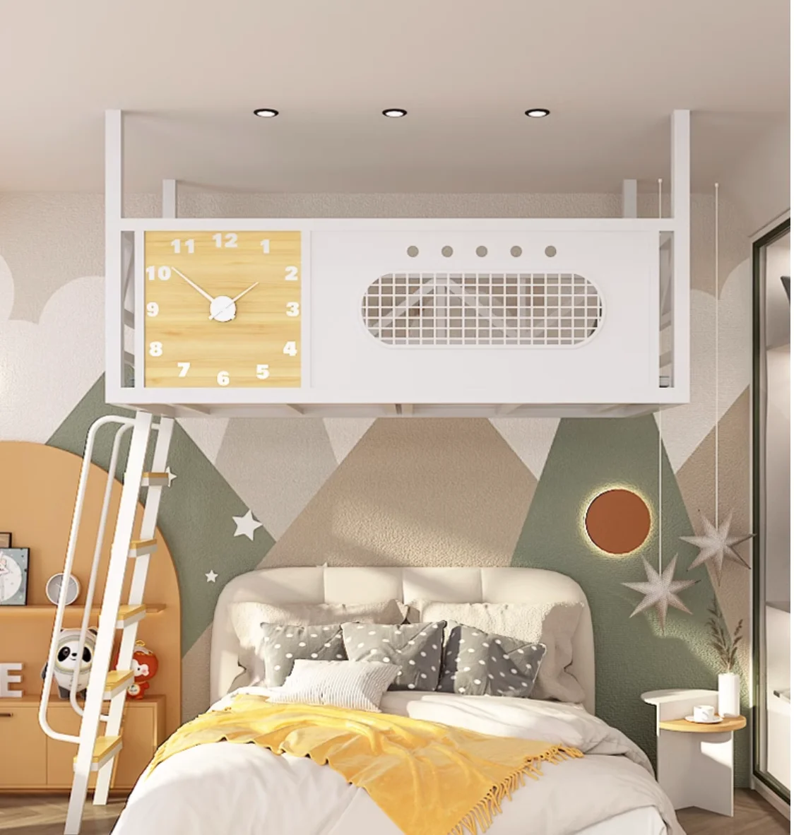 

Wrought iron elevated bed saves space loft type hanging ceiling hanging wall bed duplex hammock