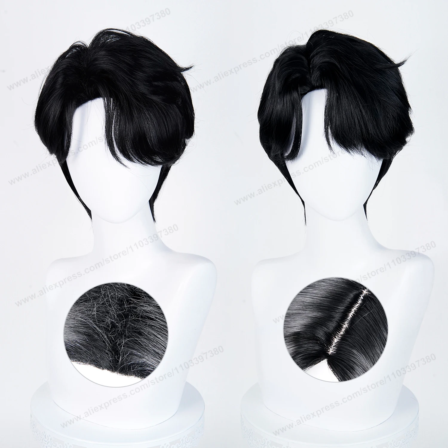 Black Layered Cosplay Wig With Wig Cap - Short Spiky Anime Style For Halloween