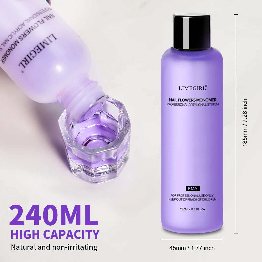 Nail Acrylic Liquid Limegirl Nail Acrylic Liquid Monomer Crystal 40ml/75ml/120ml/240ml for Nail Art Acrylic Powder Extension Professional Manicure