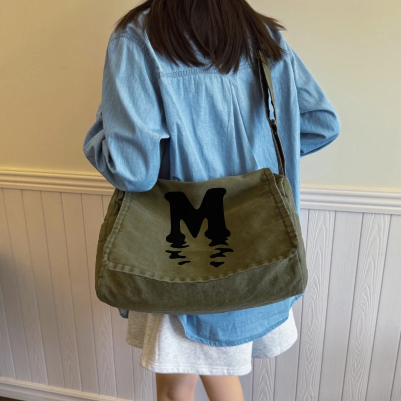 Vintage Women's Bag Large Capacity M Print Canvas Shoulder Bag For Women Multiple Pockets Laptop Bag Commuting