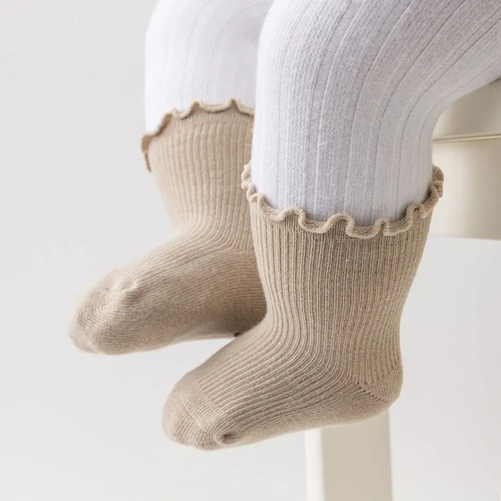 5Pairs Solid Color Ruffle Baby Cotton Socks Autumn Spring Breathable Toddle Short Tube Socks Cute Mid-calf Newborn Socks Newborn