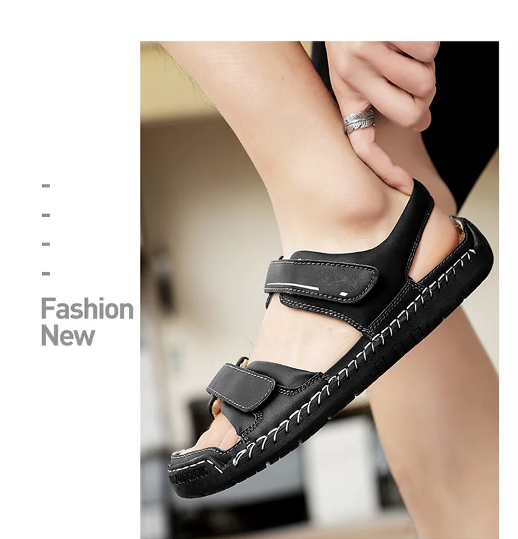 Sandali gladiatore da uomo estivi Roma Scarpe da spiaggia classiche da esterno in pelle con plateau Moda antiscivolo Scarpe da spiaggia Taglia 38-48_voghion.com