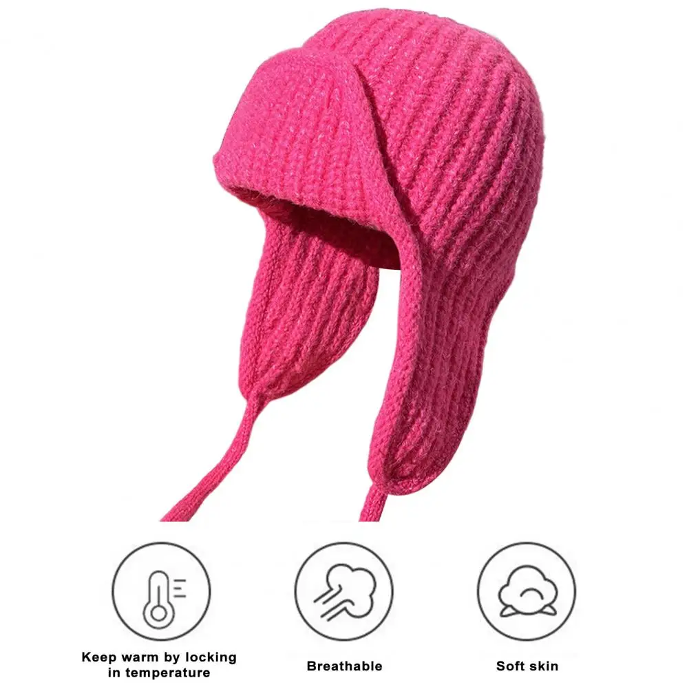

Thickened Soft Hat Stylish Women's Knitted Earflap Beanie Super Soft Thickened Windproof Cold Weather Fashion Cap for Winter