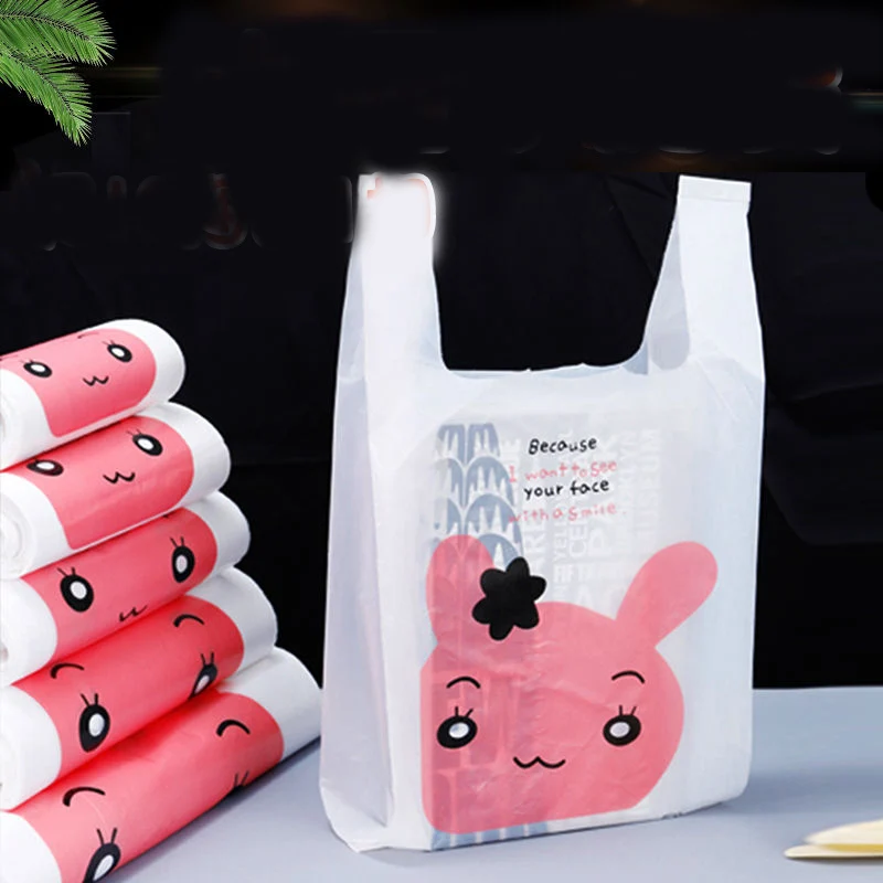 50 Pcs plastic Bag Cute Tote Bag Convenience Storeb Cartoon Gift with
