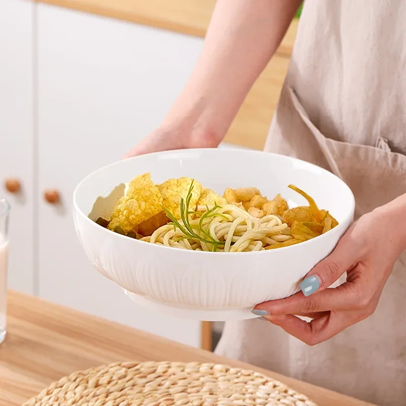 

Relief Lotus Soup Bowl Healthy Ceramic Large Capacity Soup Bowl Household Creative Simplicity