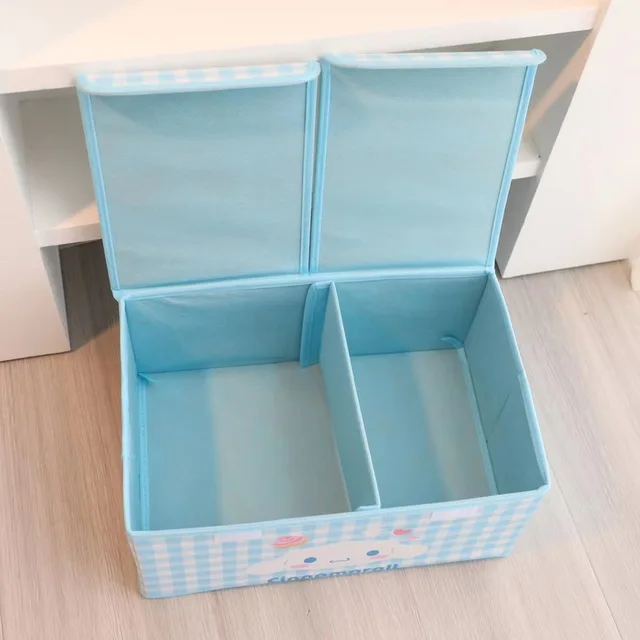 2024 New Sanrio Cartoon Leather Storage Box Student Dormitory Double Lid Divided Sorting Box Wardrobe Foldable Storage Box 4