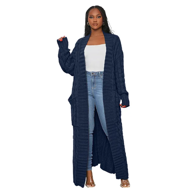 Women Cardigan With Pocket Open Stitch Maxi Sweater Knit Ribbed Long Sleeve  Winter Fall 2022 Outcoat - Cardigan - AliExpress