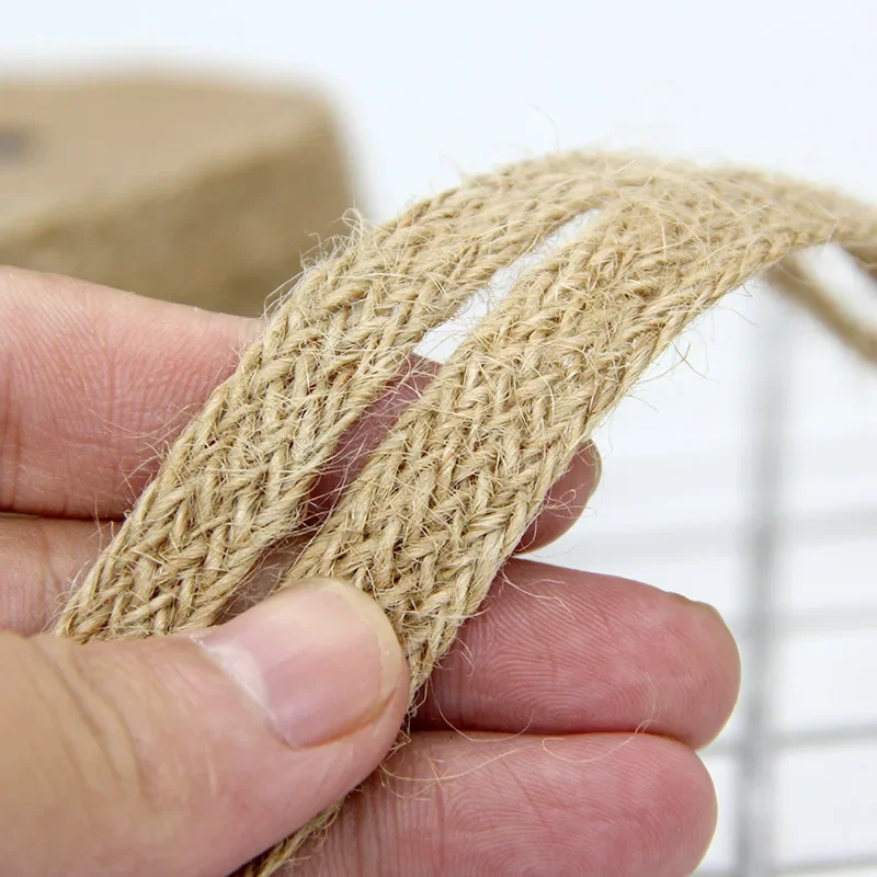 10M Hemp Cords Braided Flat Burlap Ribbon 8mm 12mm 18mm Nature Jute Rope Twine Webbing DIY Wedding Decoration Ribbons Crafts