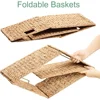Extra Large Rectangular Water Hyacinth Wicker Storage Baskets with Iron Wire Frame, 16.1"x12.6"x9.5", Natural, Set of 4 5