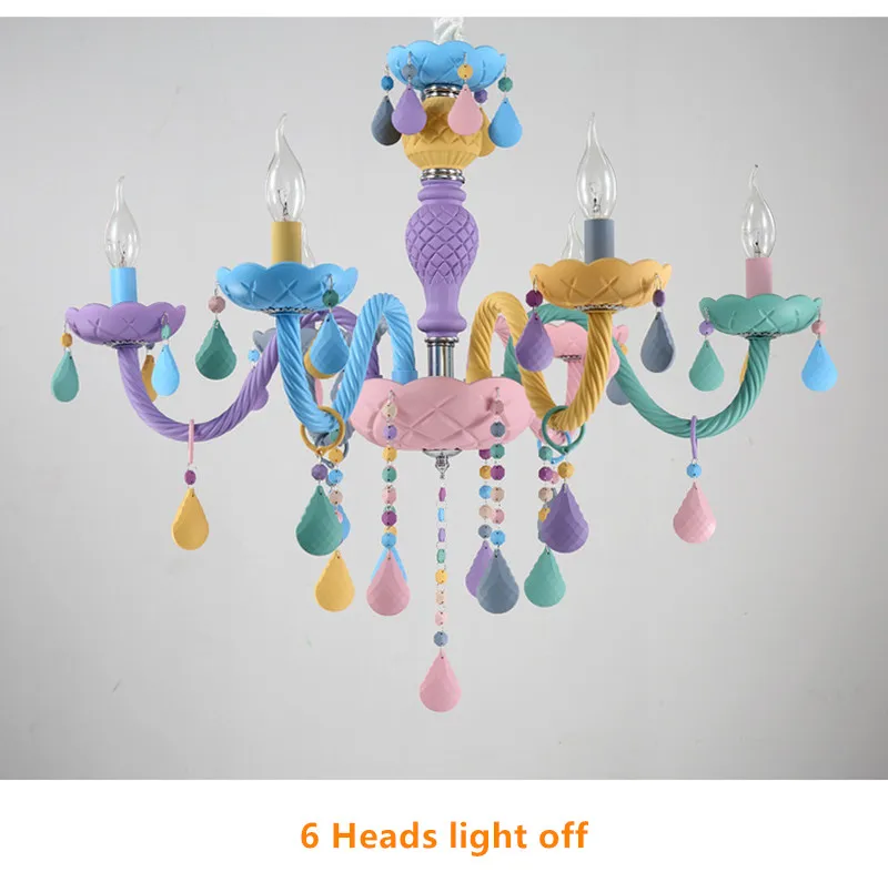 Macaron colorful led crystal chandelier European-style living room girl princess children's room E14 candle light bedroom lamps lowes pendant lights