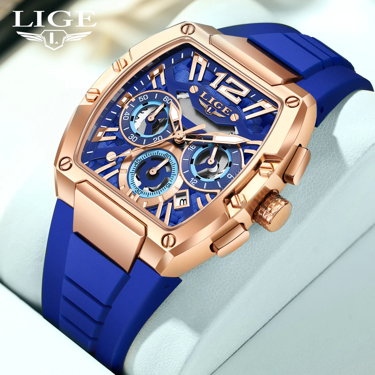 LIGE Mens Quartz Watch - Waterproof Silicone Sport Watch with Calendar and Luminous Features