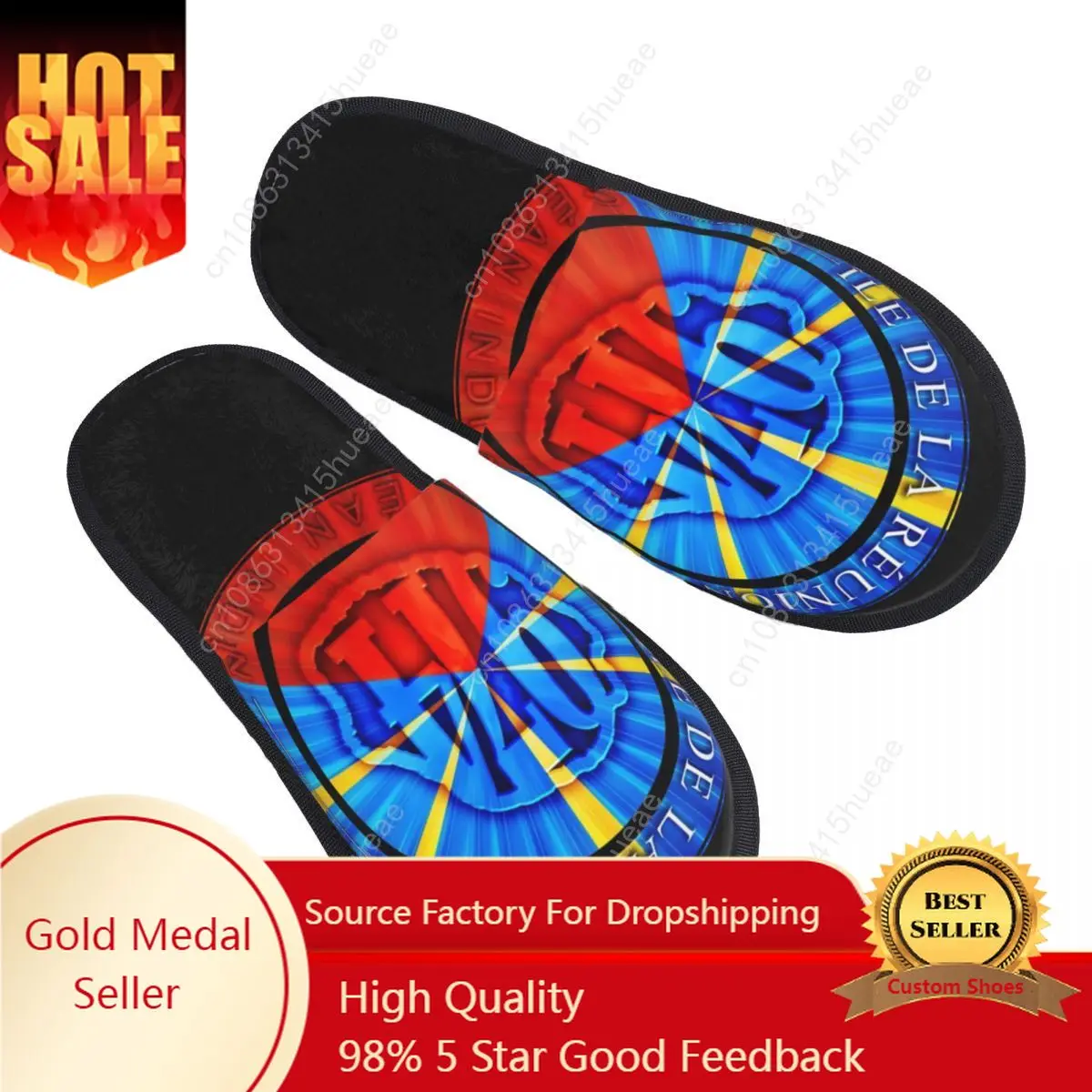 974 Reunion Island Flag Guest Slippers for Bedroom Women Custom Print House Slipper