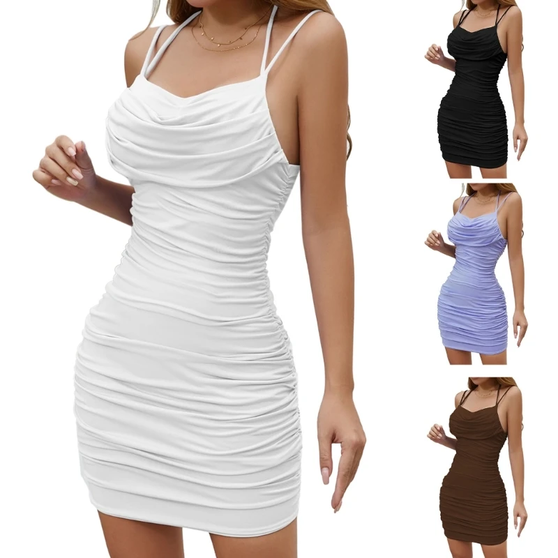 

Cocktail Dress Trendy Ruched Bodycon Mini Dress for Women DropShip