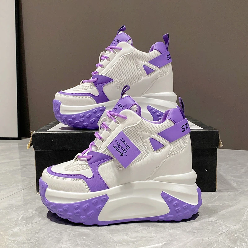 

Spring Women Chunky Sneakers 9 CM Wedges Thick Sole Non Slip Casual Vulcanized Shoes Sport High Platform Mesh Sneakers Woman