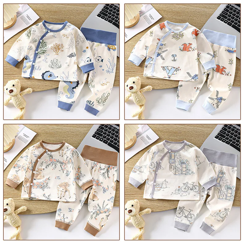 Description Picture 4 of itemNewborn Boys Girls Pure Cotton Warm Pajamas Cute Cartoon Print Long Sleeve Pyjamas Toddler Baby Autumn Sleepwear Clothing Sets