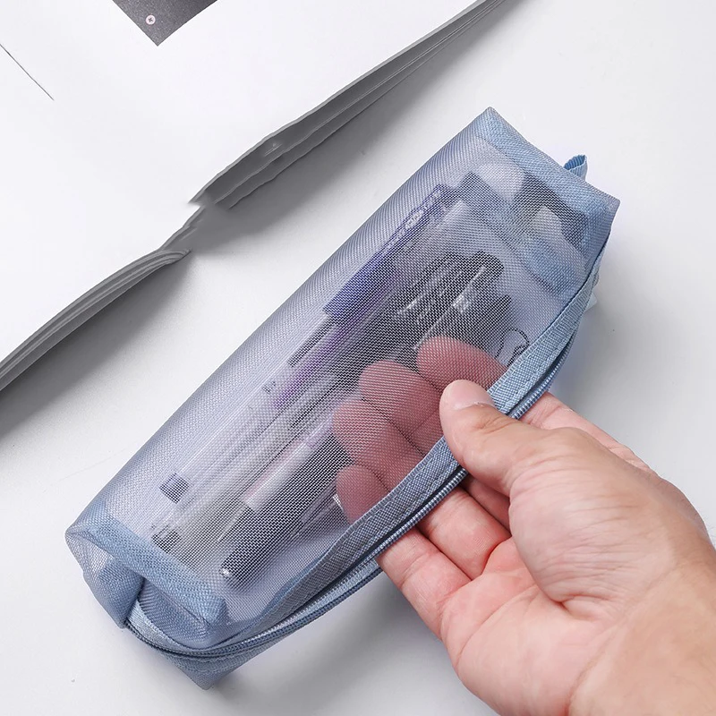 Pen Bag Translucent Simple Mesh Student Exam Stationery Bag Large Capacity Portable Storage Study Supplies