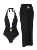 Starfish One Piece Bathing Suits with High Split Skirt Cover ups 2 Piece Swimsuits for Elegant Women Sexy Halter Bikini Sets K59