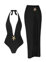 Starfish One Piece Bathing Suits with High Split Skirt Cover ups 2 Piece Swimsuits for Elegant Women Sexy Halter Bikini Sets K59
