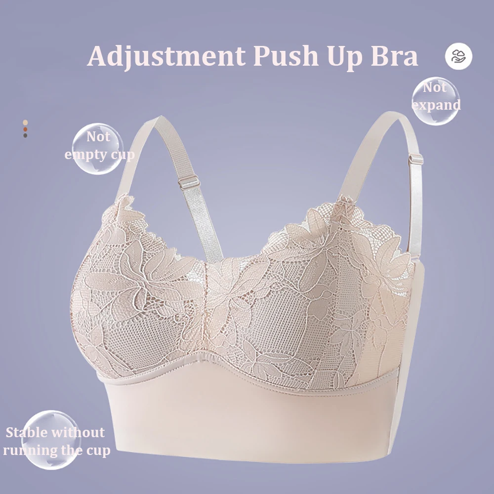 Large Size Adjustable Lace Underwear with A Gathered Thin Cotton Cup and  Steel Ring for Womens Bra Bra (Beige, 85DE) at  Women's Clothing store
