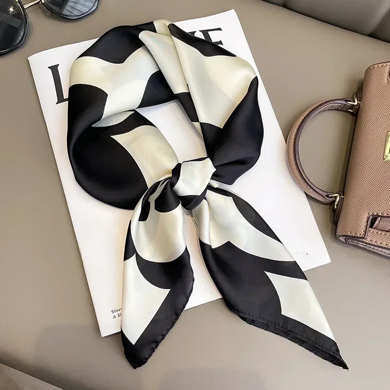2025 Spring and Summer New Luxury Design Silky Scarf Women 70*70cm Small Headband Scarf Outdoor Soft Print Wrap Shawl Hijab Lady
