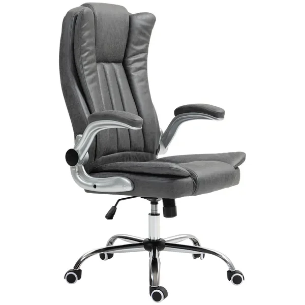 HOMCOM High Back Office Chair, Ergonomic Reclining Office Chair w/ Padded Flip-up Arms, Adjustable Tilt & Height, Dark Brown
