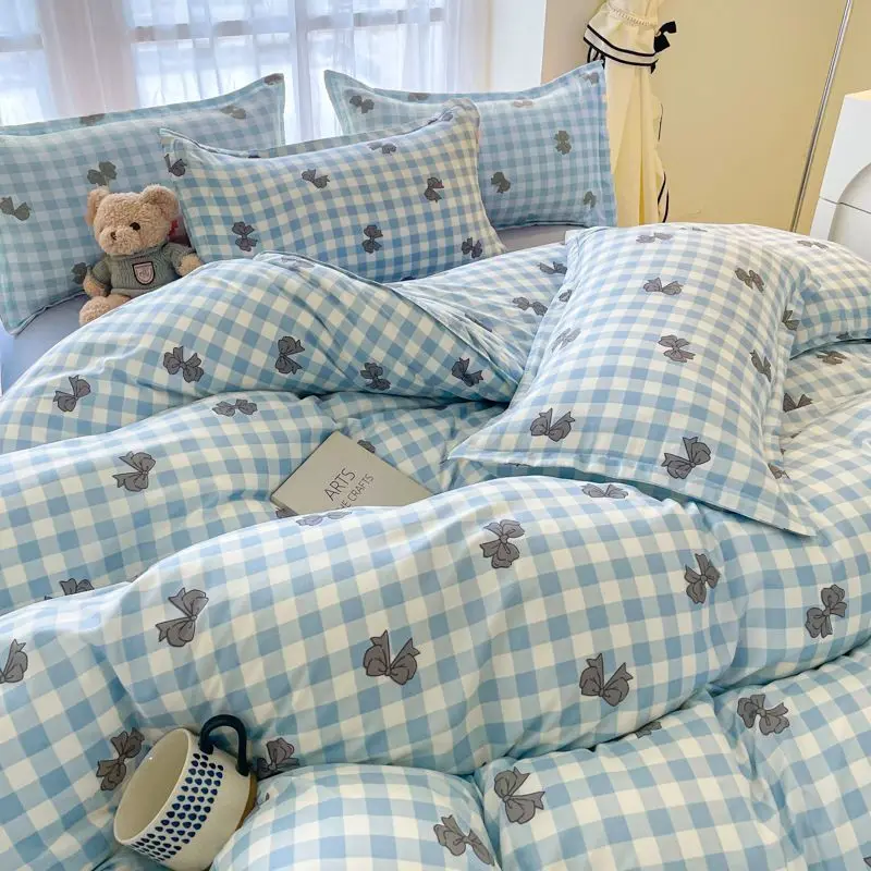 

Комплект постельного белья, комплект с пододеяльником и бантом, с принтом, без наполнителя, полноразмерный, Королевский размер, для девочек и мальчиков, простыня, наволочка, весна-лето