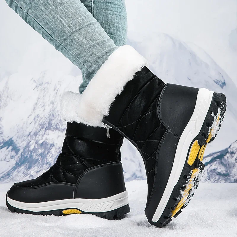 Non Slip Waterproof Platform Snow Boots for Women 2023 Thick Plush Winter Ankle Boots Woman Keep Warm Cotton Padded Shoes