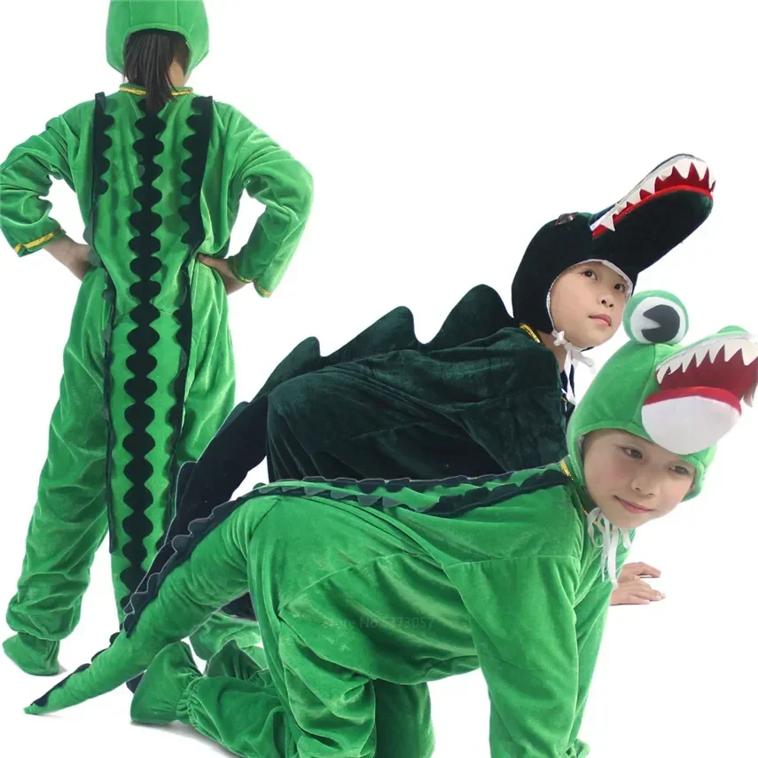 Halloween Cosplay Costumes Anime Kids Crocodile Dinosaur Costume Hooded Set Boys Girls Carnival Party Velvet Children Jumpsuit images - 6