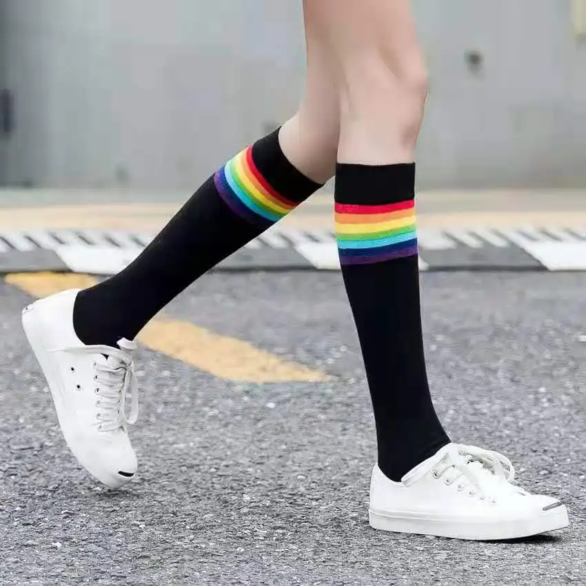 Fashion Women's Knee High Socks Streetwear Harajuku Cotton JK Two Stripe Mesh Japanese Lady Gift White Black Grey Long Sock hue socks