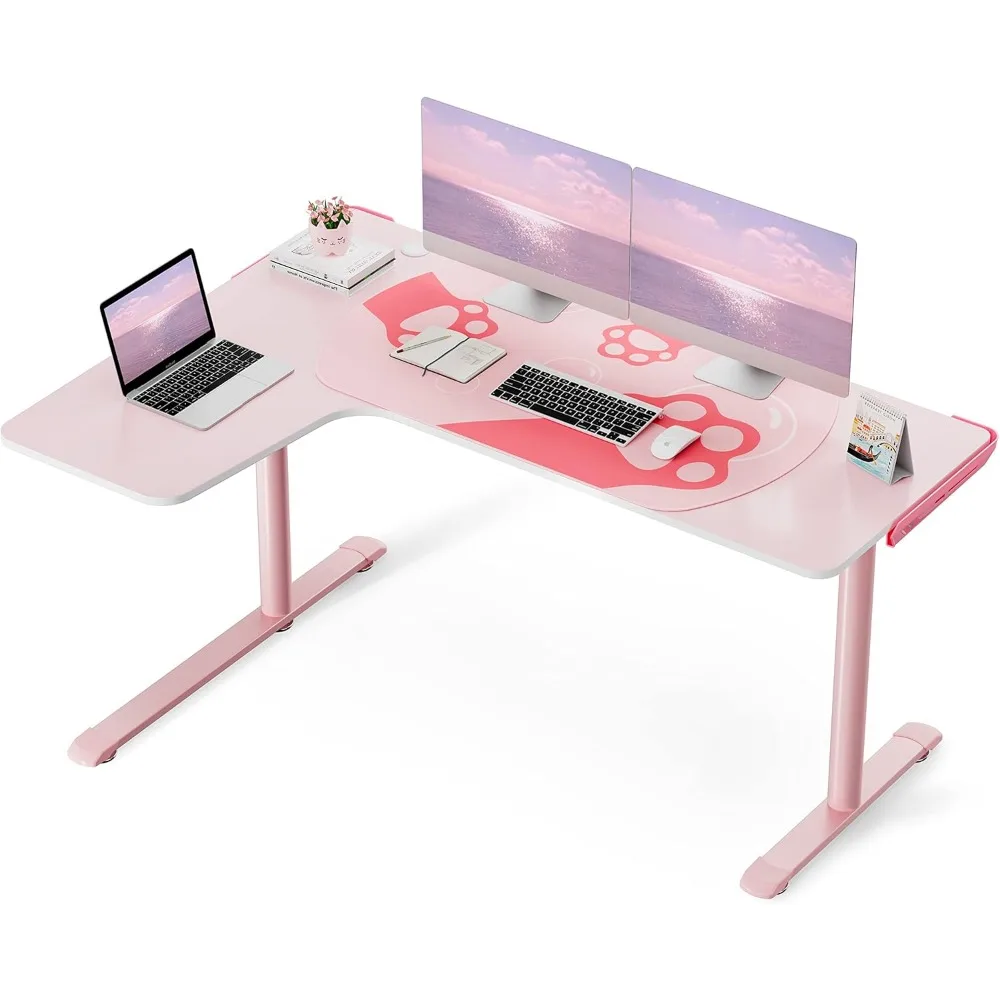 L Shaped Gaming Desk, 60 Inch Large Home Office Corner PC Computer Table Study Writing Female L60 Mouse Pad Cable Management 6