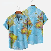 Summer Men's Shirts World Map Digital Printing Oversized Buttons Short Sleeves Loose Casual Slim Fit Shirts Fashion European Siz 1