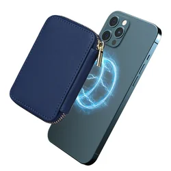 Magnetic Zipper Wallet Card Holder with Stand Cover (Blue)