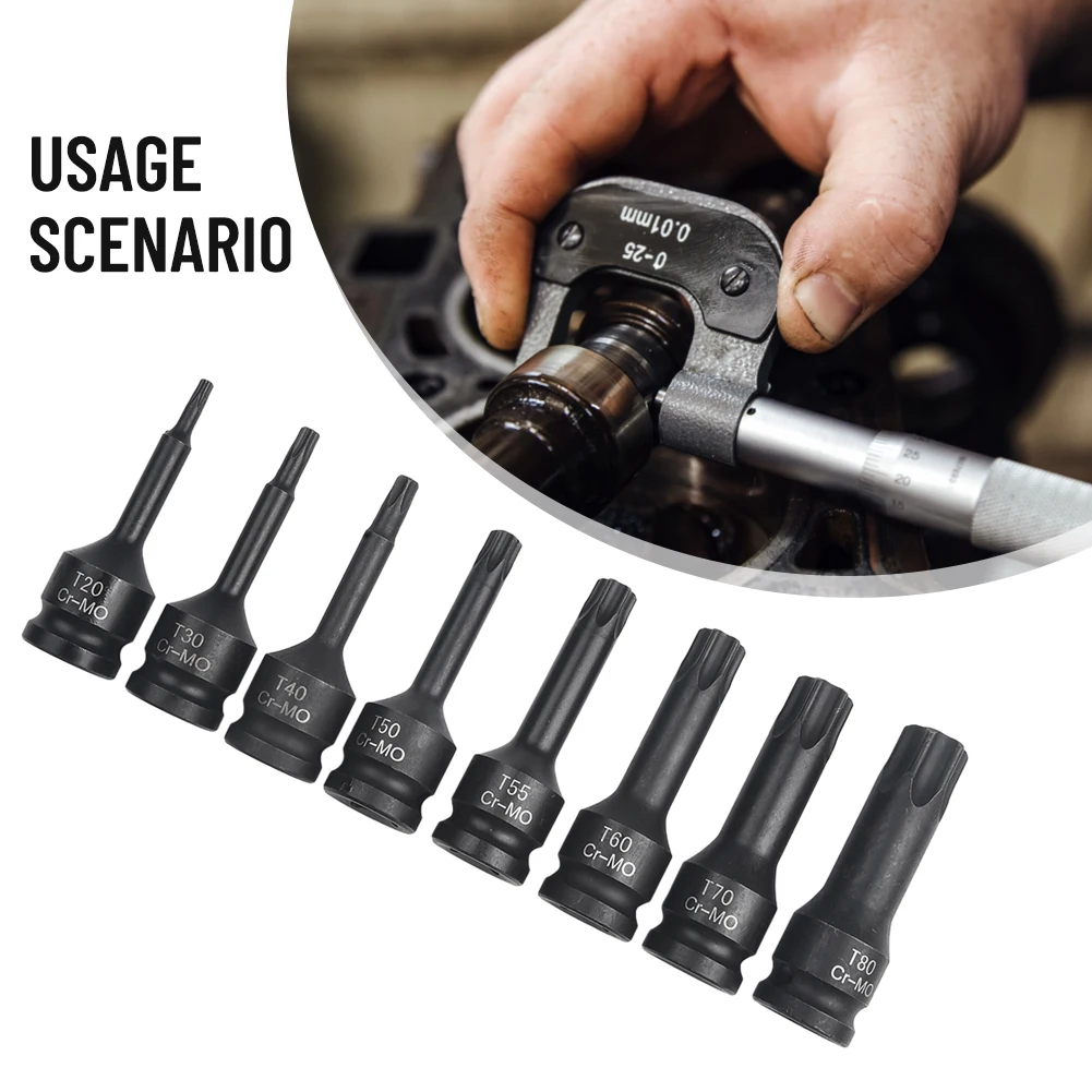 

Impact Torx Star Bit Socket Adapter 1/2 Inch T55/T60/T70/T80 8pcs Set For Wrench Hand Tools High Quality Socket Sets