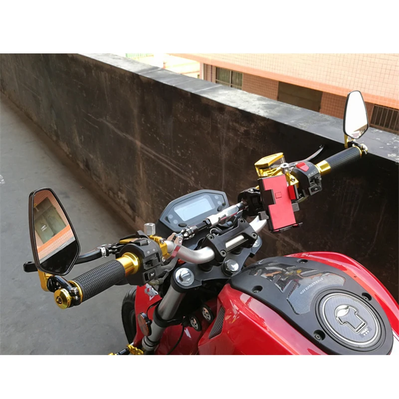 Motocicleta Alumínio Bar End Side Espelho Retrovisor, Universal Moto Espelho, bicicleta guiador espelhos retrovisores, 22mm, 1 par